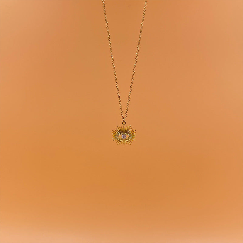 🧿 Starburst Evil Eye Pendant Necklace – 14k Gold-Plated Protection Charm