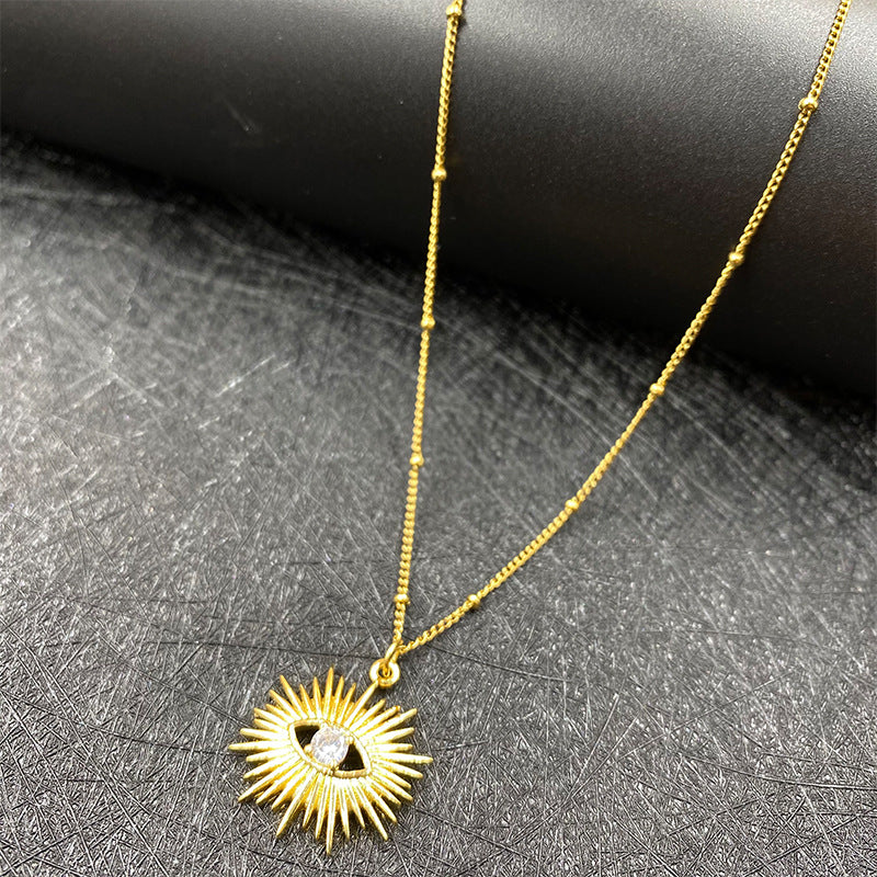 🧿 Starburst Evil Eye Pendant Necklace – 14k Gold-Plated Protection Charm