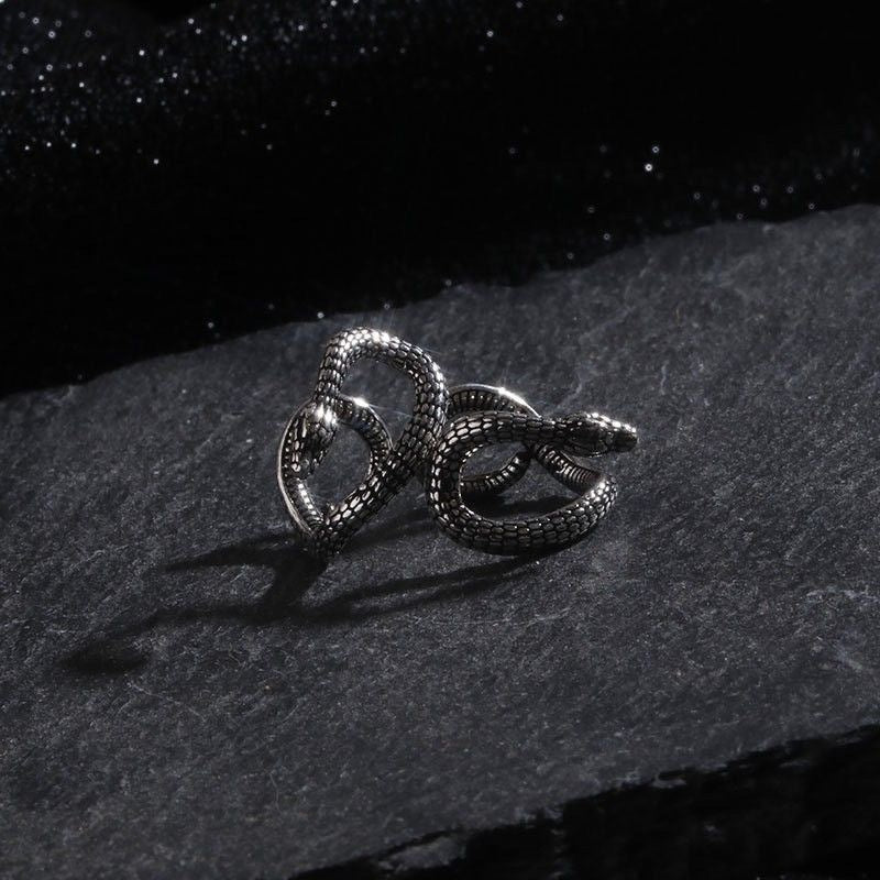 🐍 Shadow Serpent Ear Cuff – Dark Grey Twisting Snake Ear Jewelry