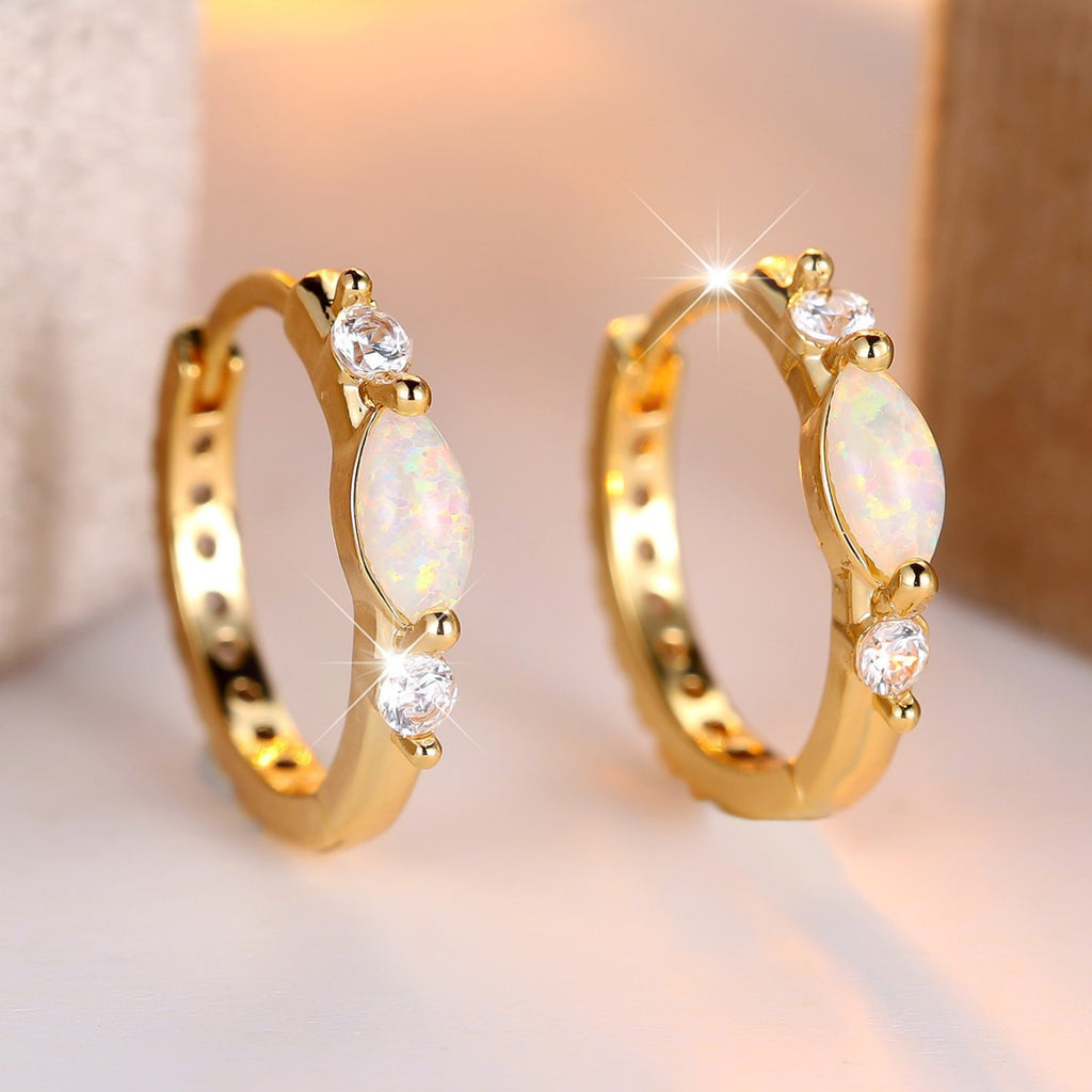 ✨ Opal Orbit Mini Hoops – Gold-Tone Opalite & CZ Earrings