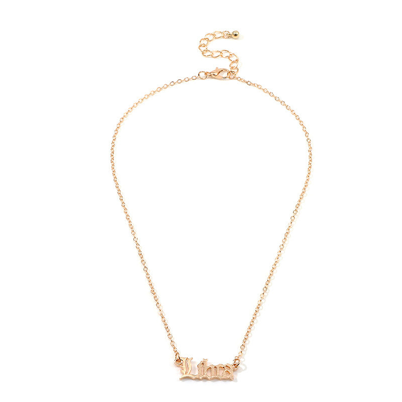 Gold Zodiac Nameplate Necklace – Old English Astrology Jewelry