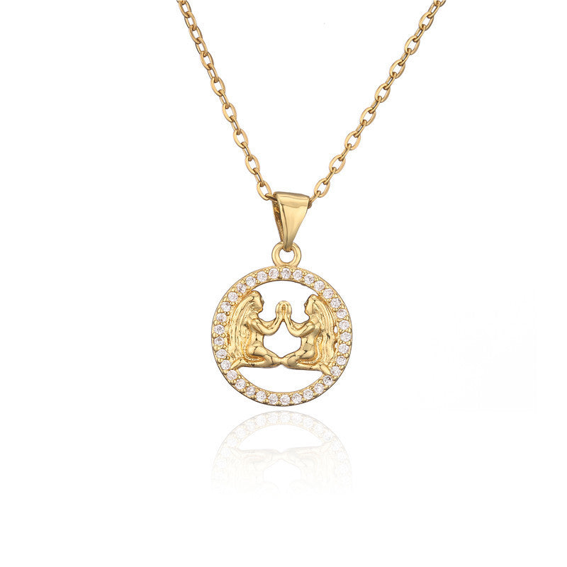 🌟 Zodiac Sign Pendant Necklace – Gold-Tone Astrology Jewelry