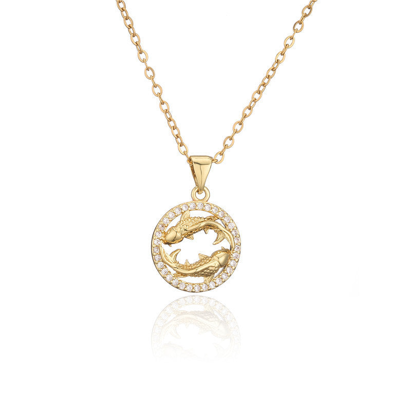 🌟 Zodiac Sign Pendant Necklace – Gold-Tone Astrology Jewelry