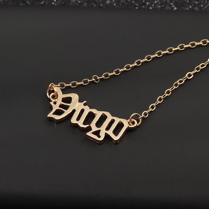 Gold Zodiac Nameplate Necklace – Old English Astrology Jewelry