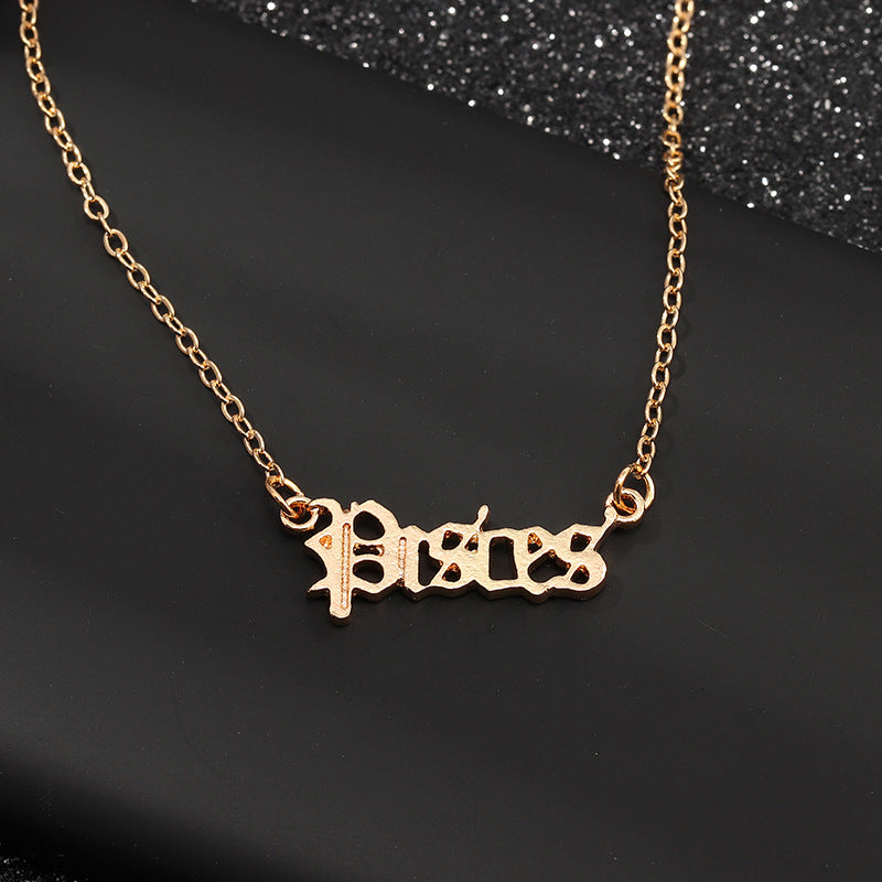 Gold Zodiac Nameplate Necklace – Old English Astrology Jewelry
