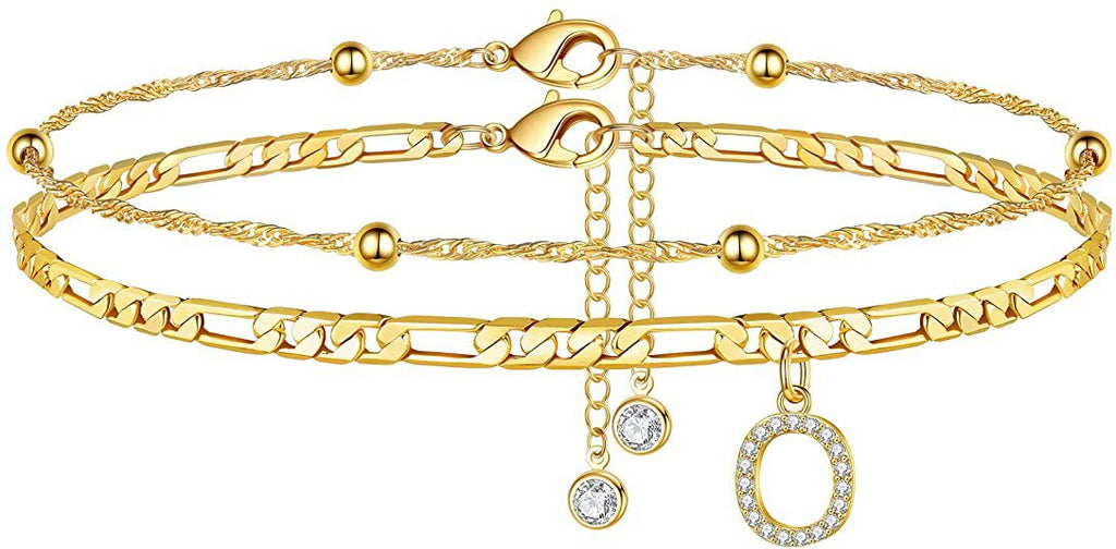 ✨ Initial Orbit Anklet – Double Chain Gold Anklet with Rhinestone Letter