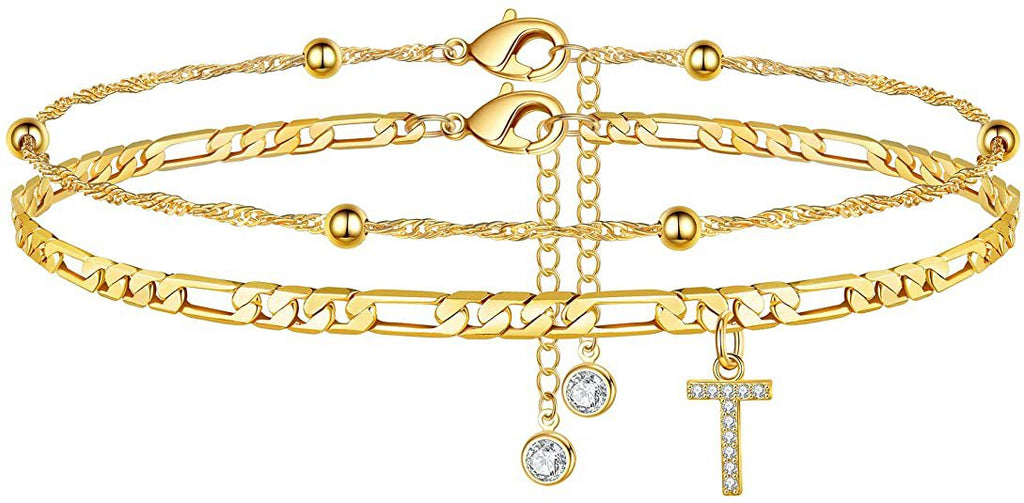 ✨ Initial Orbit Anklet – Double Chain Gold Anklet with Rhinestone Letter