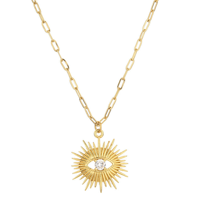 🧿 Starburst Evil Eye Pendant Necklace – 14k Gold-Plated Protection Charm