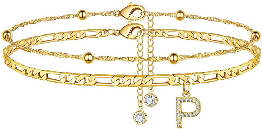 ✨ Initial Orbit Anklet – Double Chain Gold Anklet with Rhinestone Letter