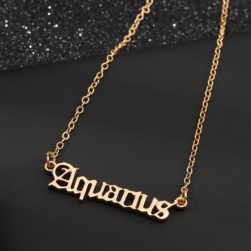 Gold Zodiac Nameplate Necklace – Old English Astrology Jewelry
