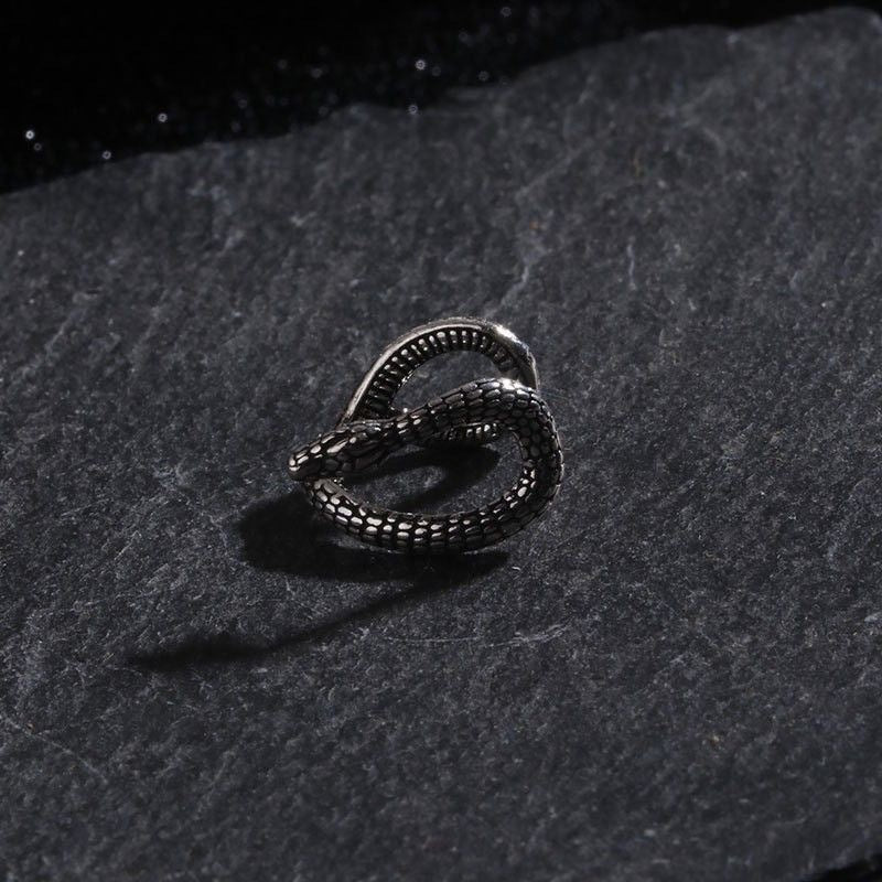 🐍 Shadow Serpent Ear Cuff – Dark Grey Twisting Snake Ear Jewelry
