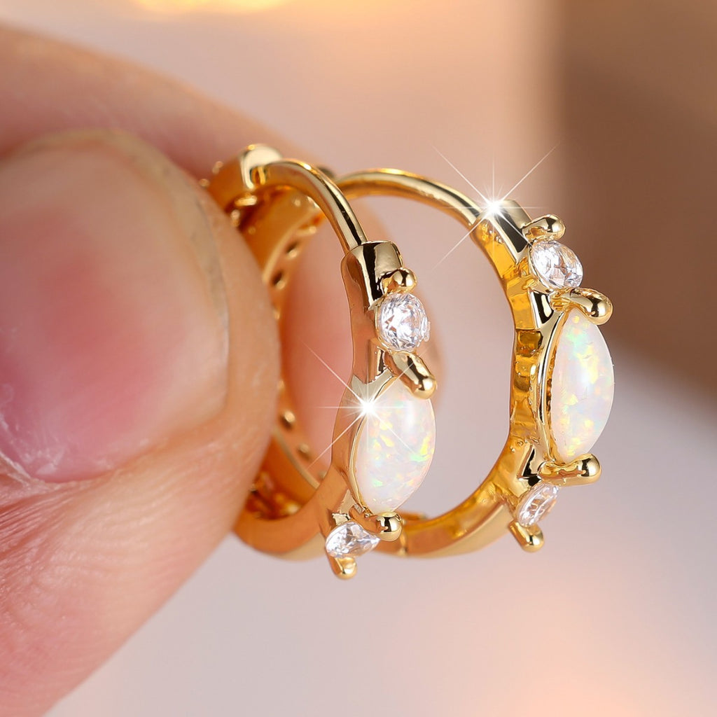 ✨ Opal Orbit Mini Hoops – Gold-Tone Opalite & CZ Earrings