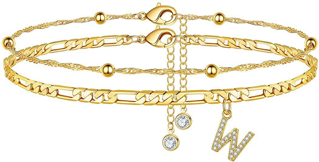 ✨ Initial Orbit Anklet – Double Chain Gold Anklet with Rhinestone Letter