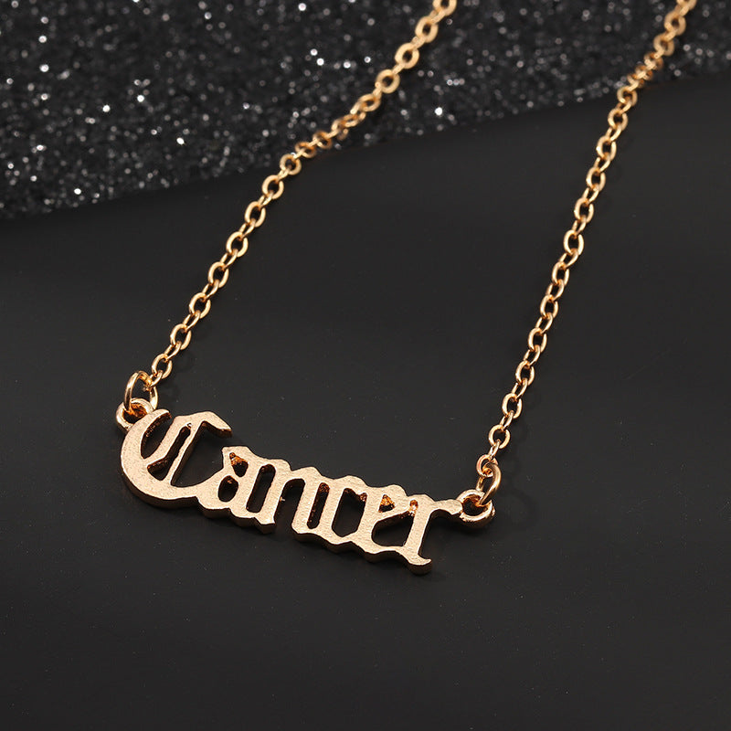 Gold Zodiac Nameplate Necklace – Old English Astrology Jewelry