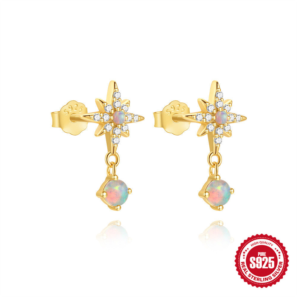 ✨ Opal Star Drop Earrings – Gold Plated 925 Silver Rhinestone Star with Dangling Opal