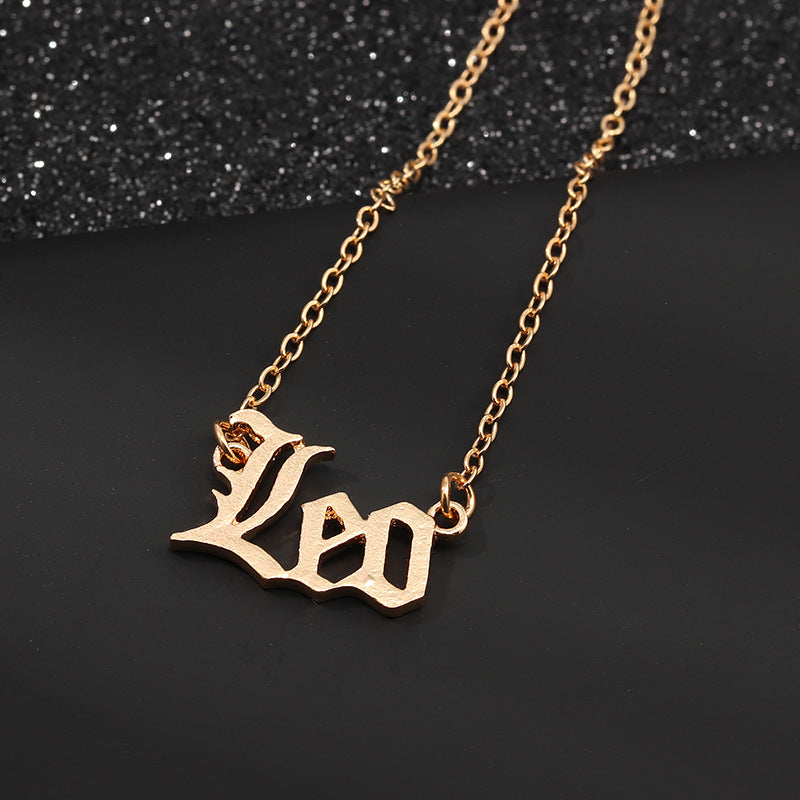 Gold Zodiac Nameplate Necklace – Old English Astrology Jewelry