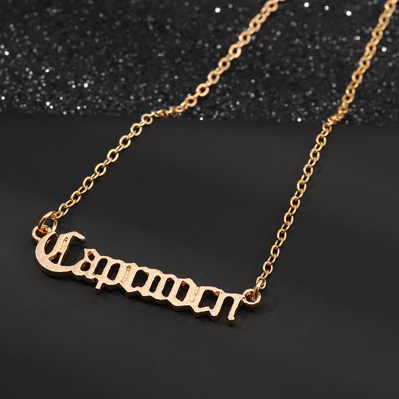 Gold Zodiac Nameplate Necklace – Old English Astrology Jewelry