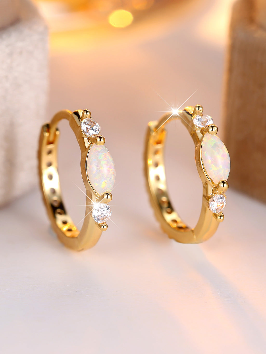 ✨ Opal Orbit Mini Hoops – Gold-Tone Opalite & CZ Earrings