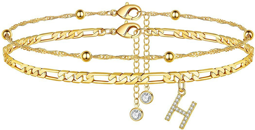 ✨ Initial Orbit Anklet – Double Chain Gold Anklet with Rhinestone Letter
