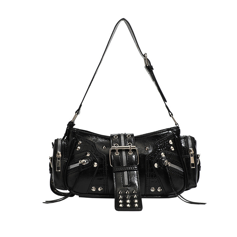 🖤 Dark Matter Shoulder Bag – Black Shiny Faux Leather Mini Bag