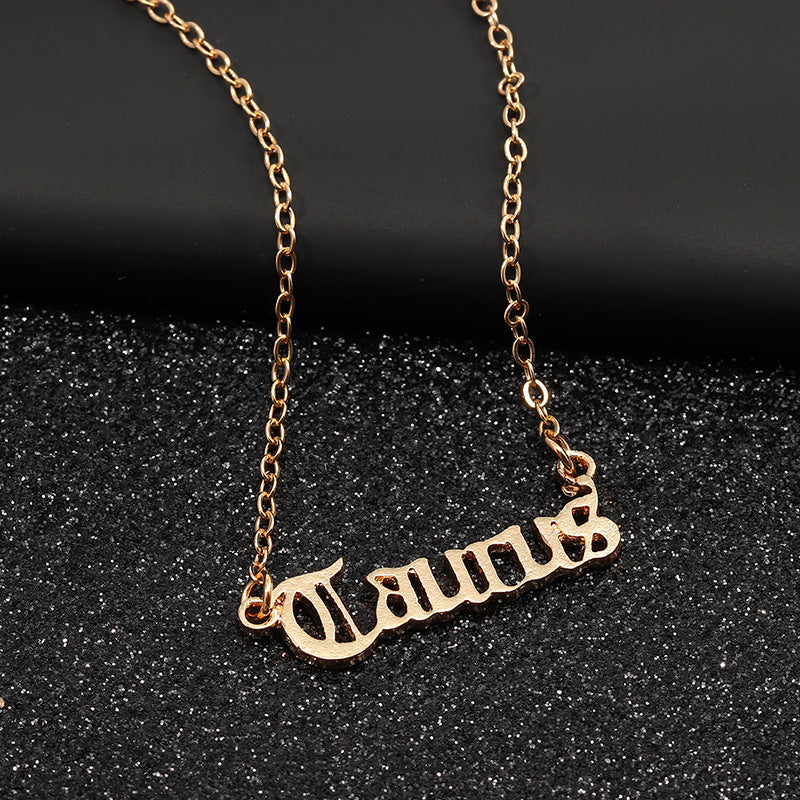 Gold Zodiac Nameplate Necklace – Old English Astrology Jewelry