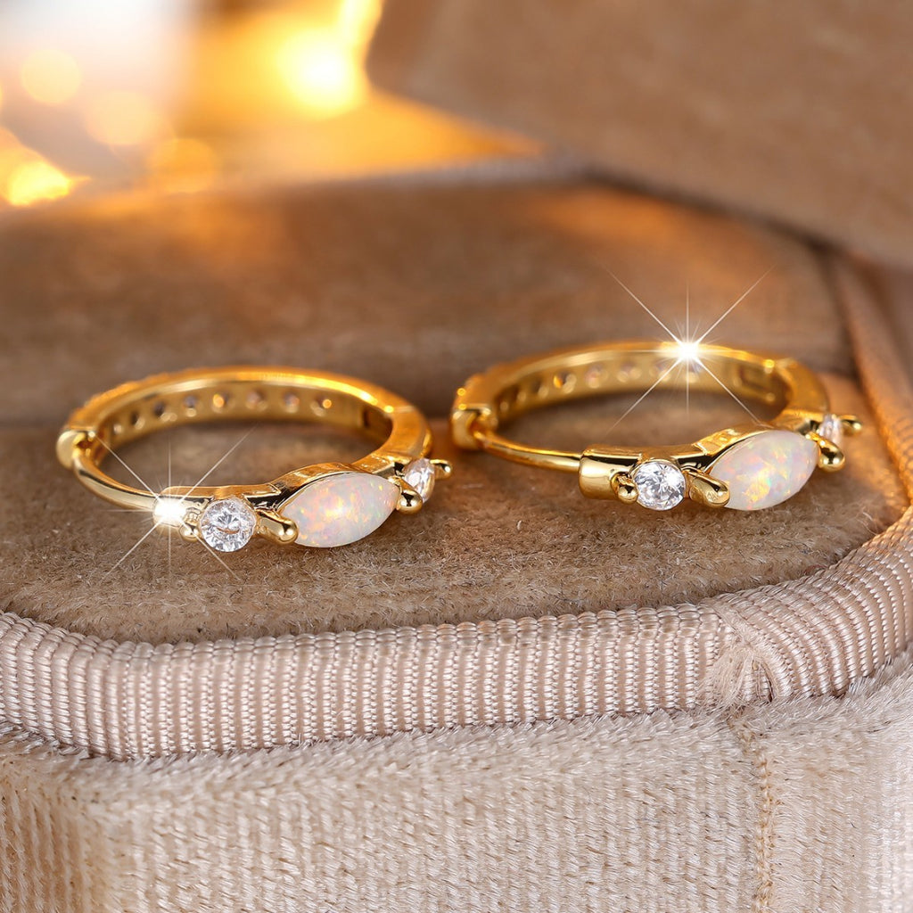 ✨ Opal Orbit Mini Hoops – Gold-Tone Opalite & CZ Earrings