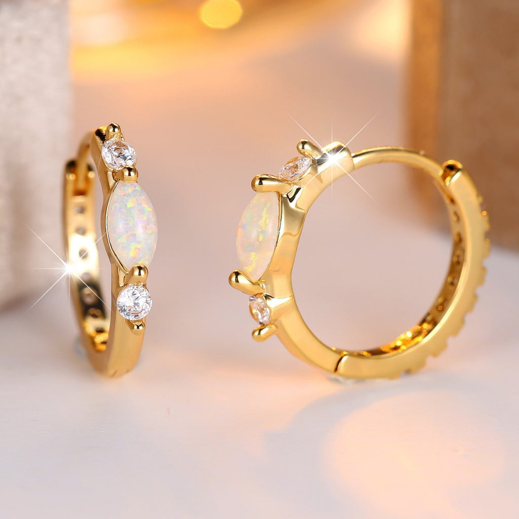 ✨ Opal Orbit Mini Hoops – Gold-Tone Opalite & CZ Earrings