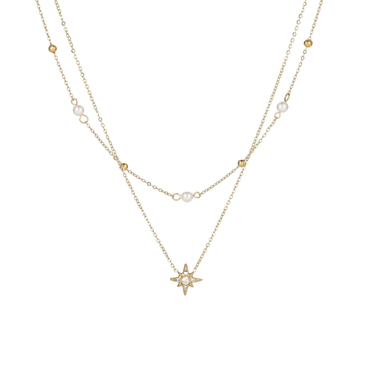 🌟 Celestial Duo Necklace – Double-Layer Necklace with Star & Pearl Accents