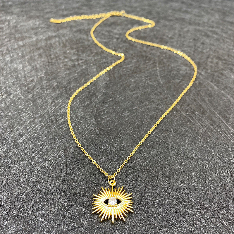 🧿 Starburst Evil Eye Pendant Necklace – 14k Gold-Plated Protection Charm