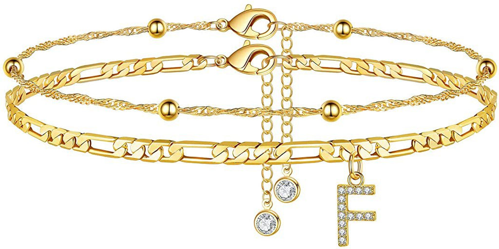 ✨ Initial Orbit Anklet – Double Chain Gold Anklet with Rhinestone Letter