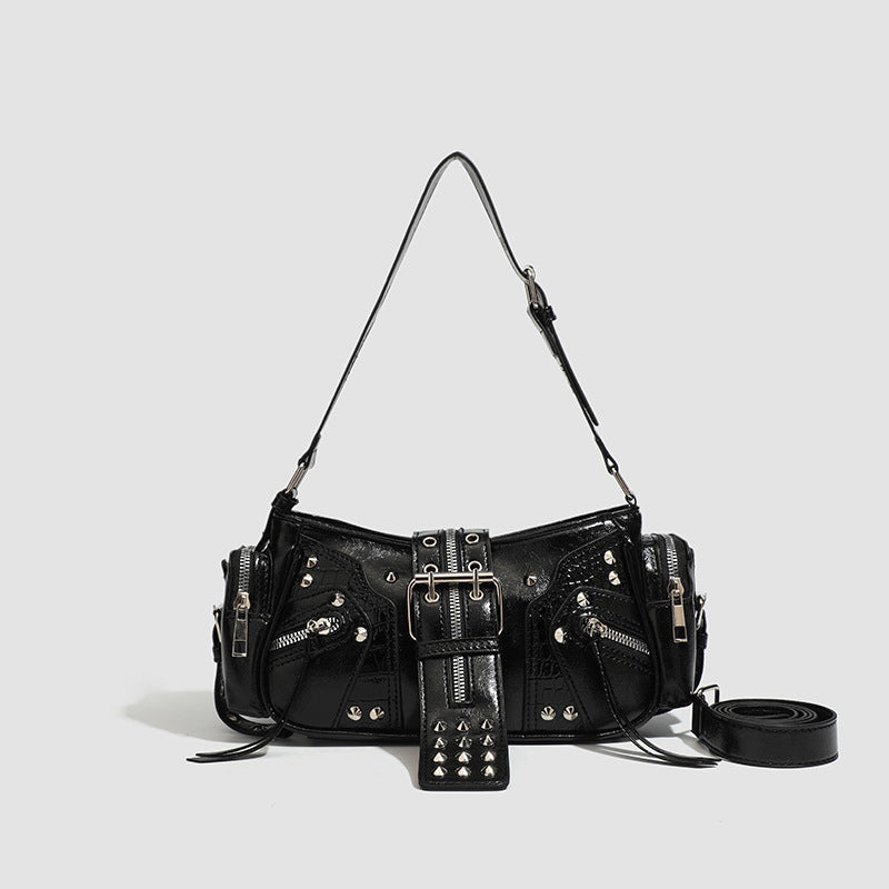 🖤 Dark Matter Shoulder Bag – Black Shiny Faux Leather Mini Bag